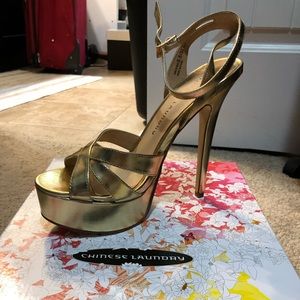 Chinese Laundry Gold platform heels